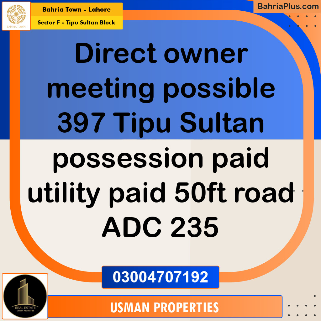 1 Kanal Residential Plot for Sale in Sector F - Tipu Sultan Block -  Bahria Town, Lahore - (BP-285926)