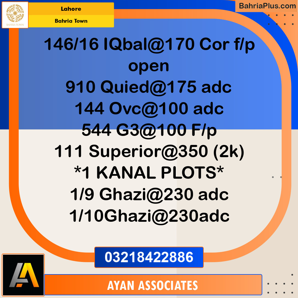 10 Marla Residential Plot for Sale in Bahria Town, Lahore - (BP-285930)