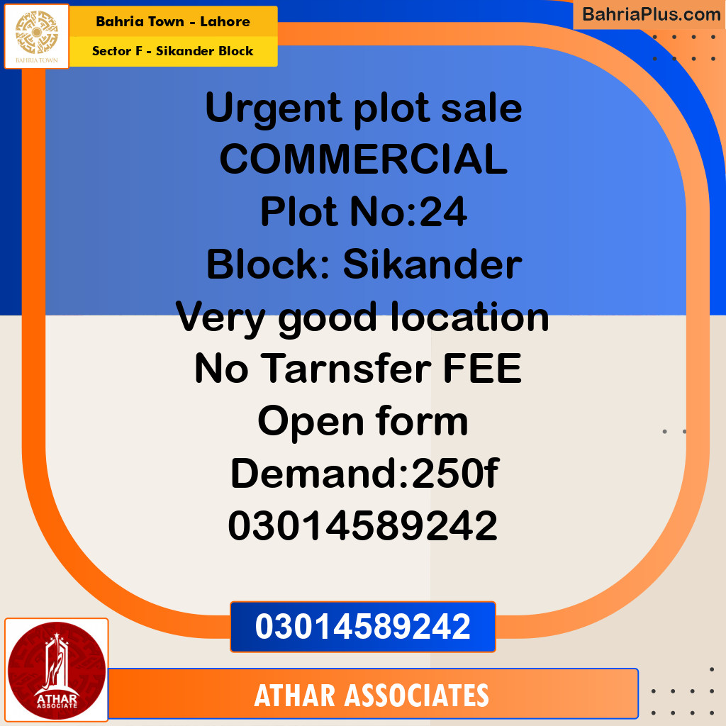 10 Marla Residential Plot for Sale in Sector F - Sikander Block -  Bahria Town, Lahore - (BP-285932)