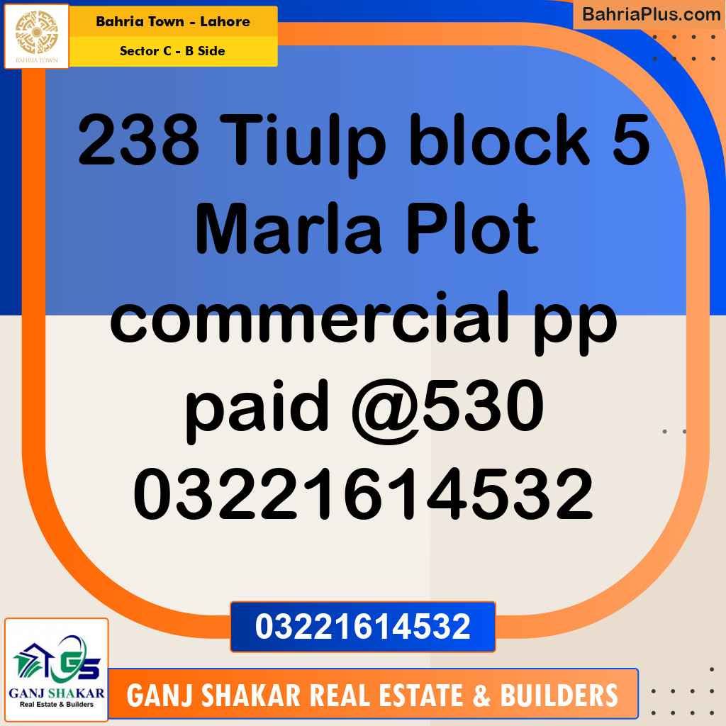 5 Marla Commercial Plot for Sale in Sector C - B Side -  Bahria Town, Lahore - (BP-285940)