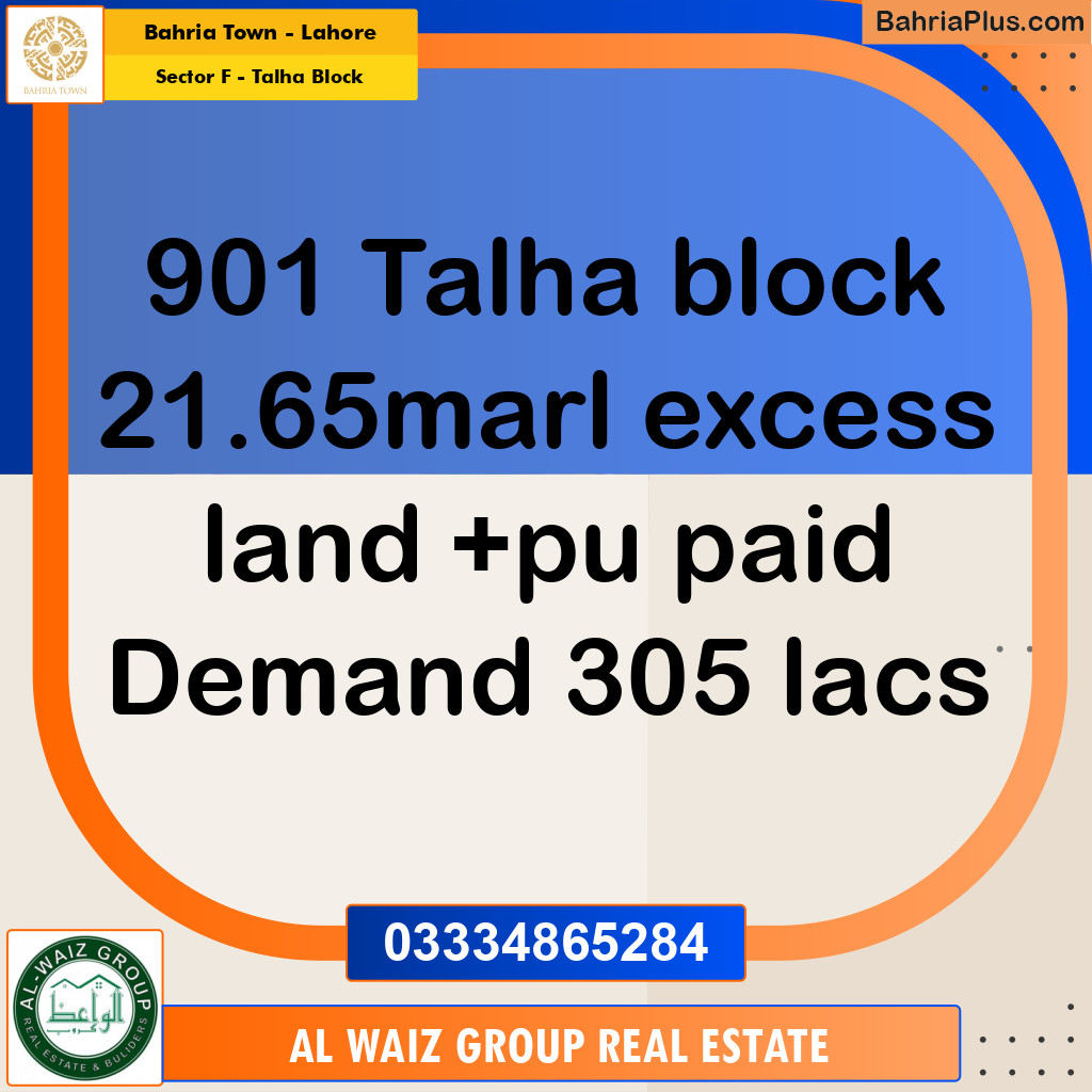 21.65 Marla Residential Plot for Sale in Sector F - Talha Block -  Bahria Town, Lahore - (BP-285955)