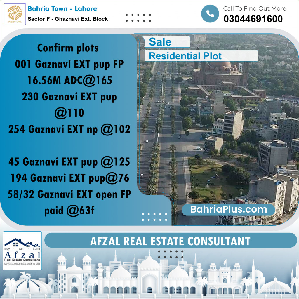 Residential Plot for Sale in Sector F - Ghaznavi Ext. Block -  Bahria Town, Lahore - (BP-285974)