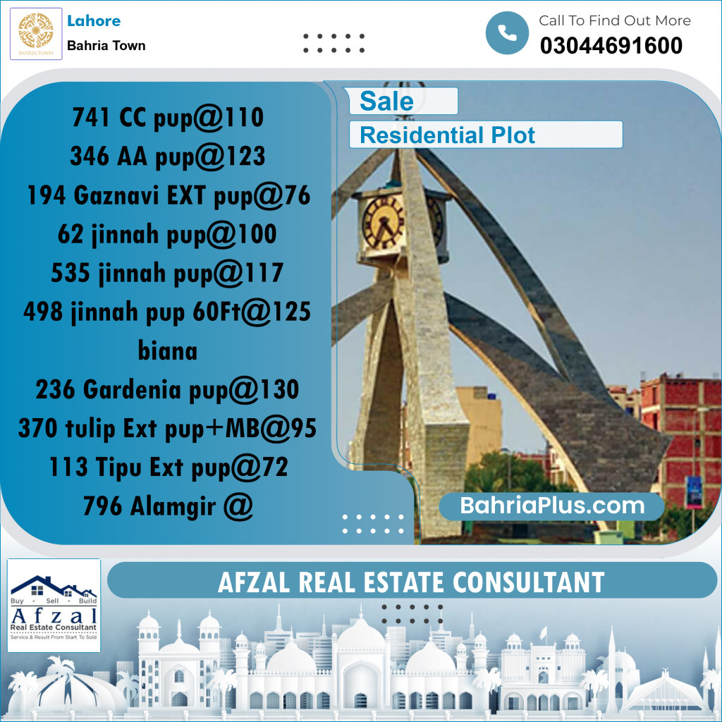 Residential Plot for Sale in Bahria Town, Lahore - (BP-285976)