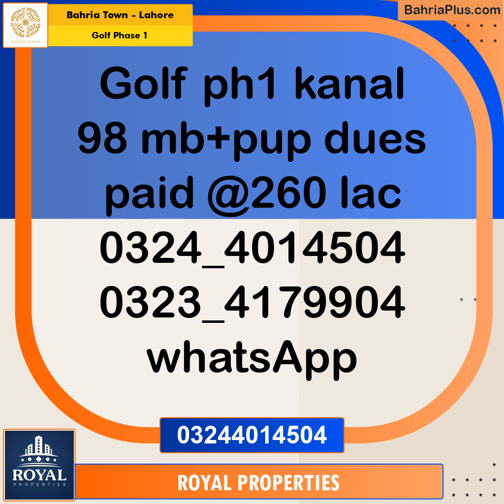 Residential Plot for Sale in Golf Phase 1 - Bahria Town, Lahore - (BP-286012)