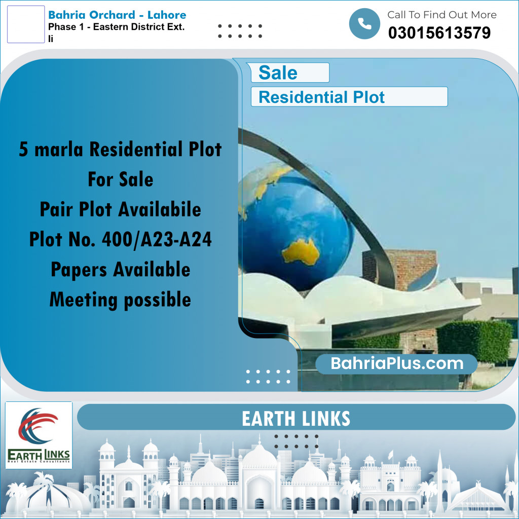 5 Marla Residential Plot for Sale in Phase 1 - Eastern District Ext. II -  Bahria Orchard, Lahore - (BP-286041)