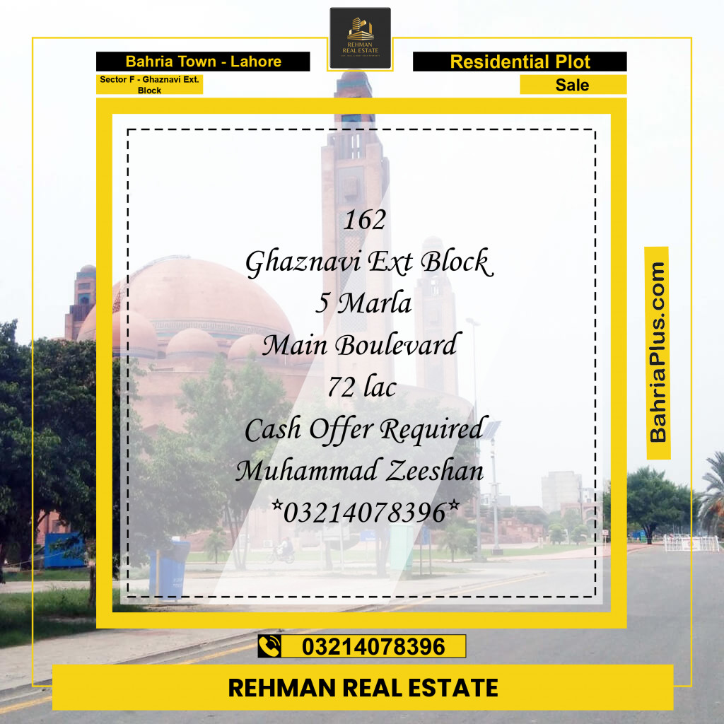 5 Marla Residential Plot for Sale in Sector F - Ghaznavi Ext. Block - Bahria Town, Lahore - (BP-286042)