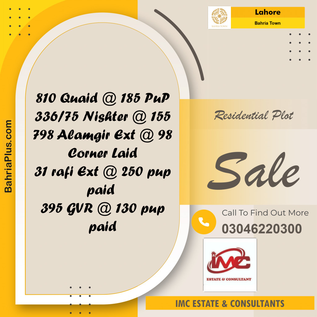 Residential Plot for Sale in Bahria Town, Lahore - (BP-286057)