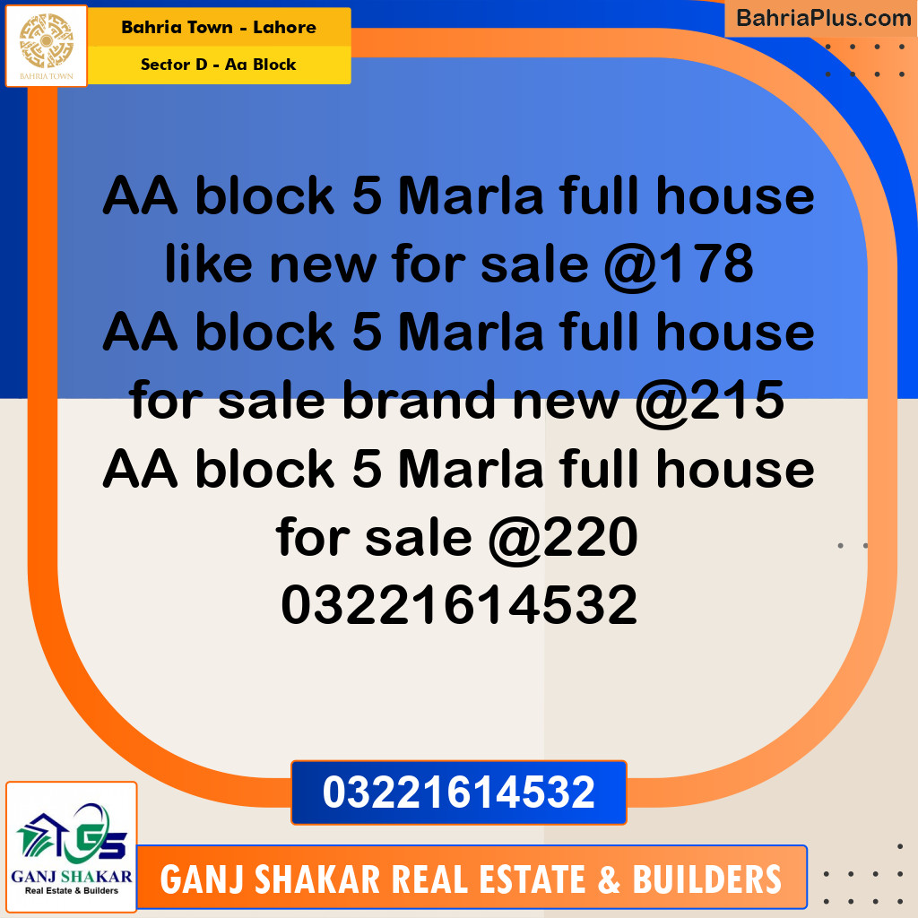 5 Marla Residential House for Sale in Sector D - AA Block -  Bahria Town, Lahore - (BP-286058)
