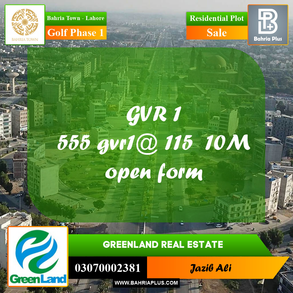 10 Marla Residential Plot for Sale in Golf Phase 1 -  Bahria Town, Lahore - (BP-286067)