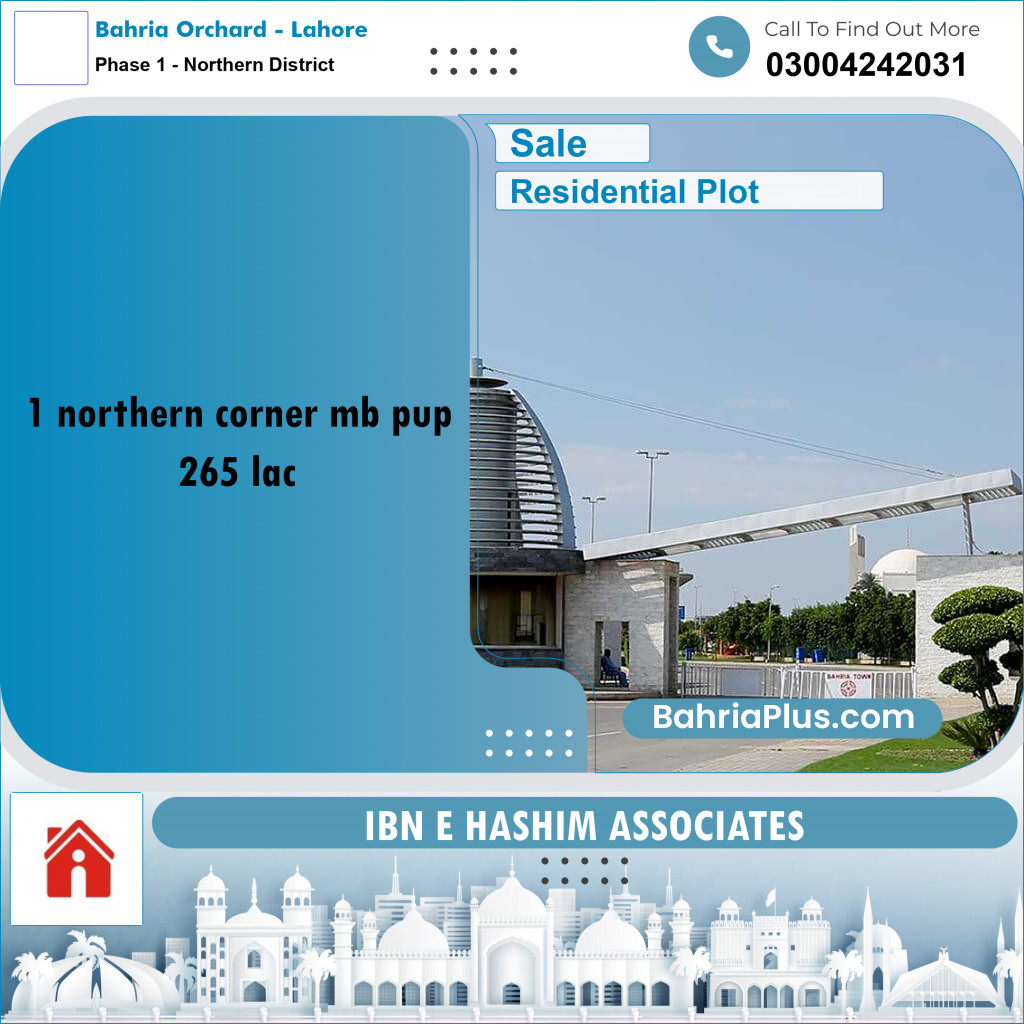 20 Marla Residential Plot for Sale in Phase 1 - Northern District - Bahria Orchard, Lahore - (BP-286076)