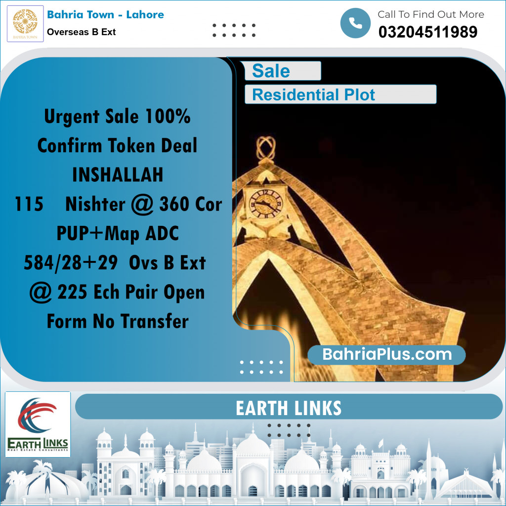 1 Kanal Residential Plot for Sale in Overseas B Ext -  Bahria Town, Lahore - (BP-286089)