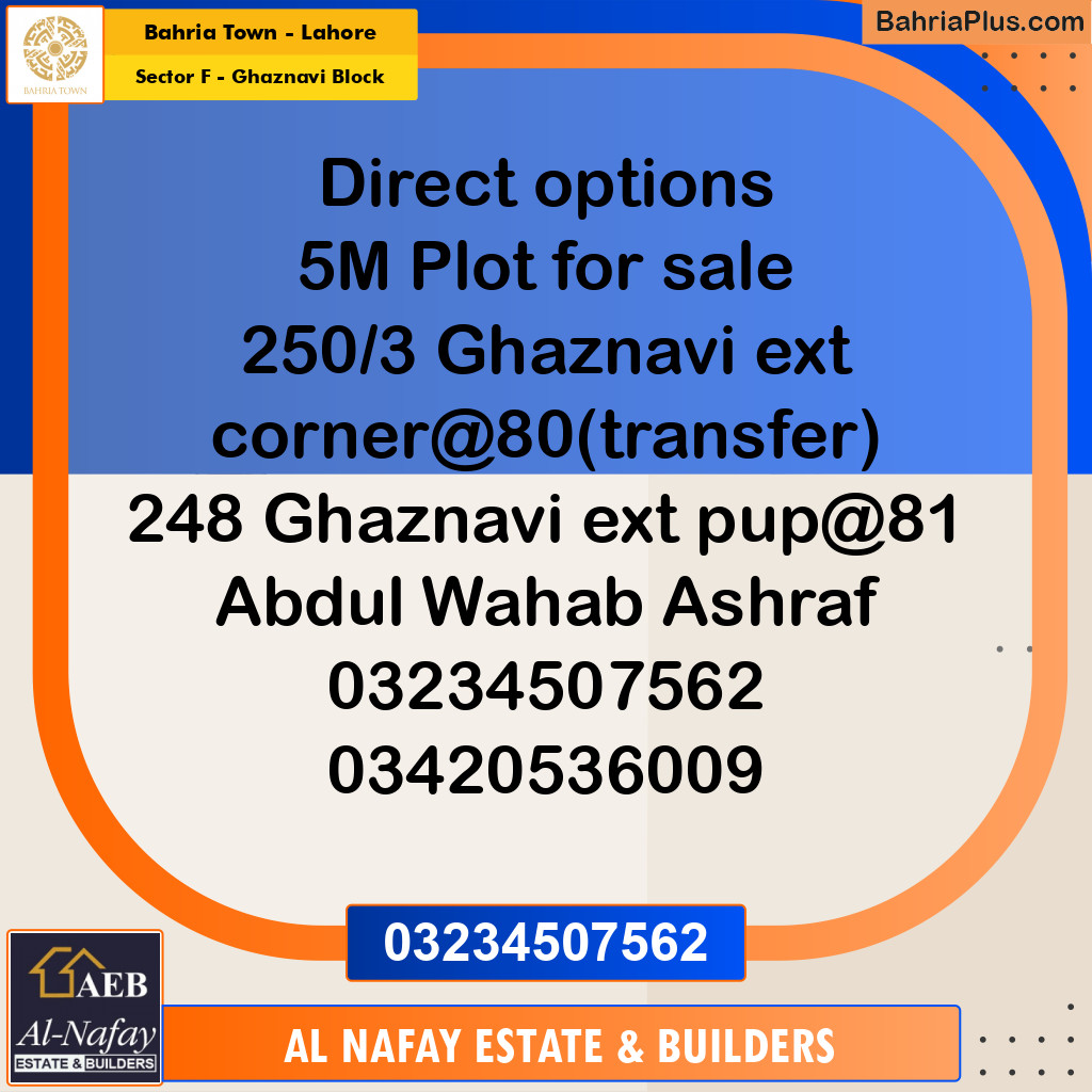 Residential Plot for Sale in Sector F - Ghaznavi Block -  Bahria Town, Lahore - (BP-286132)