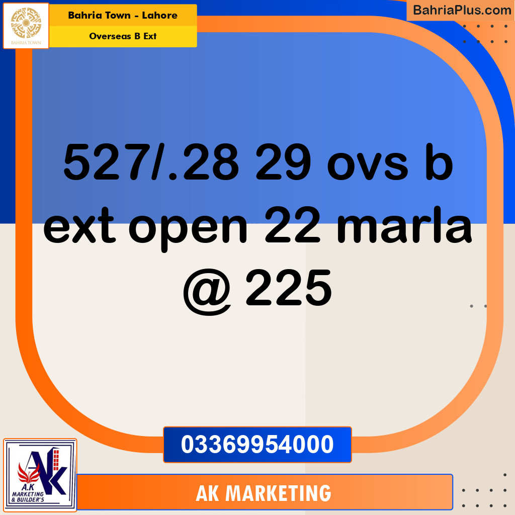 22 Marla Residential Plot for Sale in Overseas B Ext -  Bahria Town, Lahore - (BP-286134)