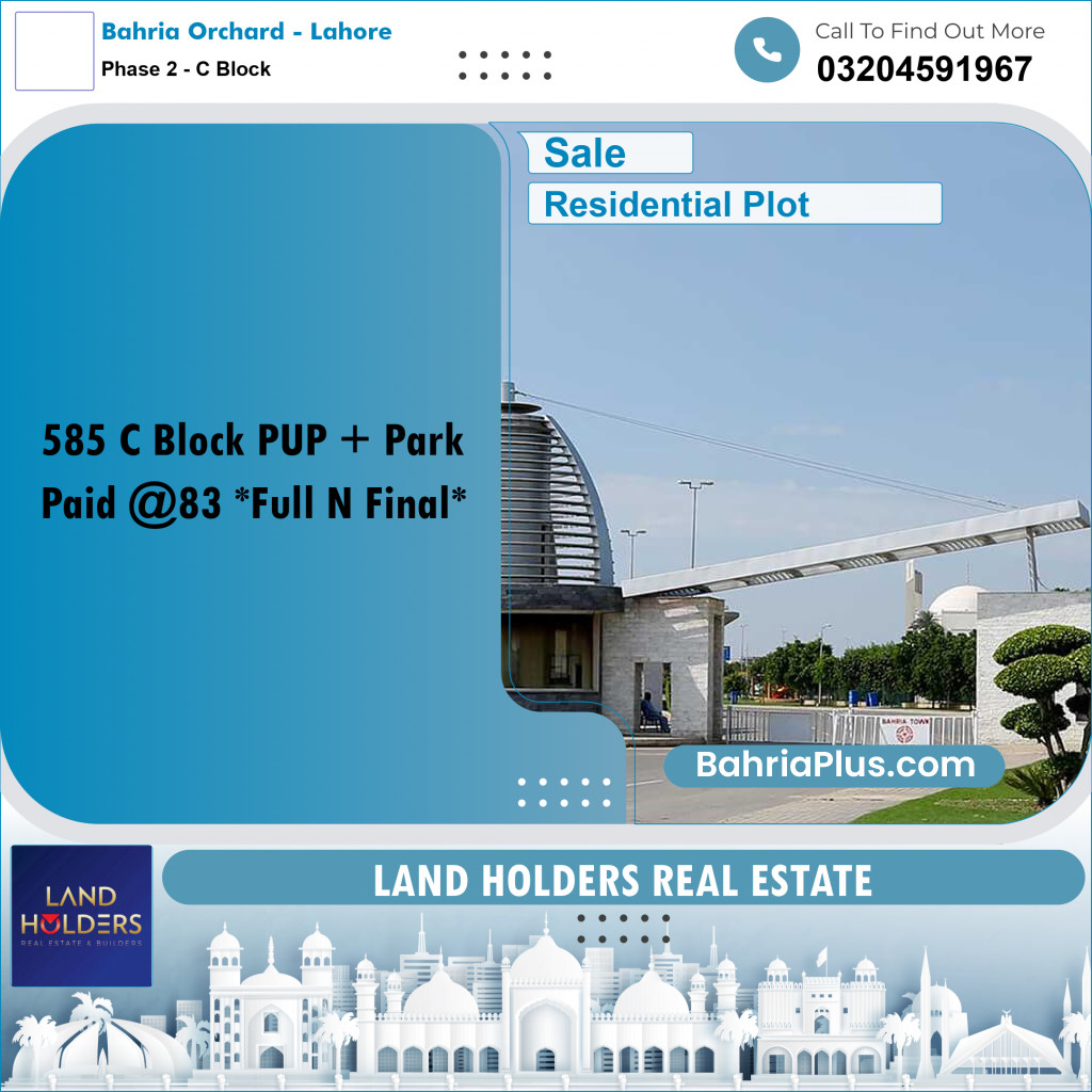 8 Marla Residential Plot for Sale in Phase 2 - C Block - Bahria Orchard, Lahore - (BP-286145)