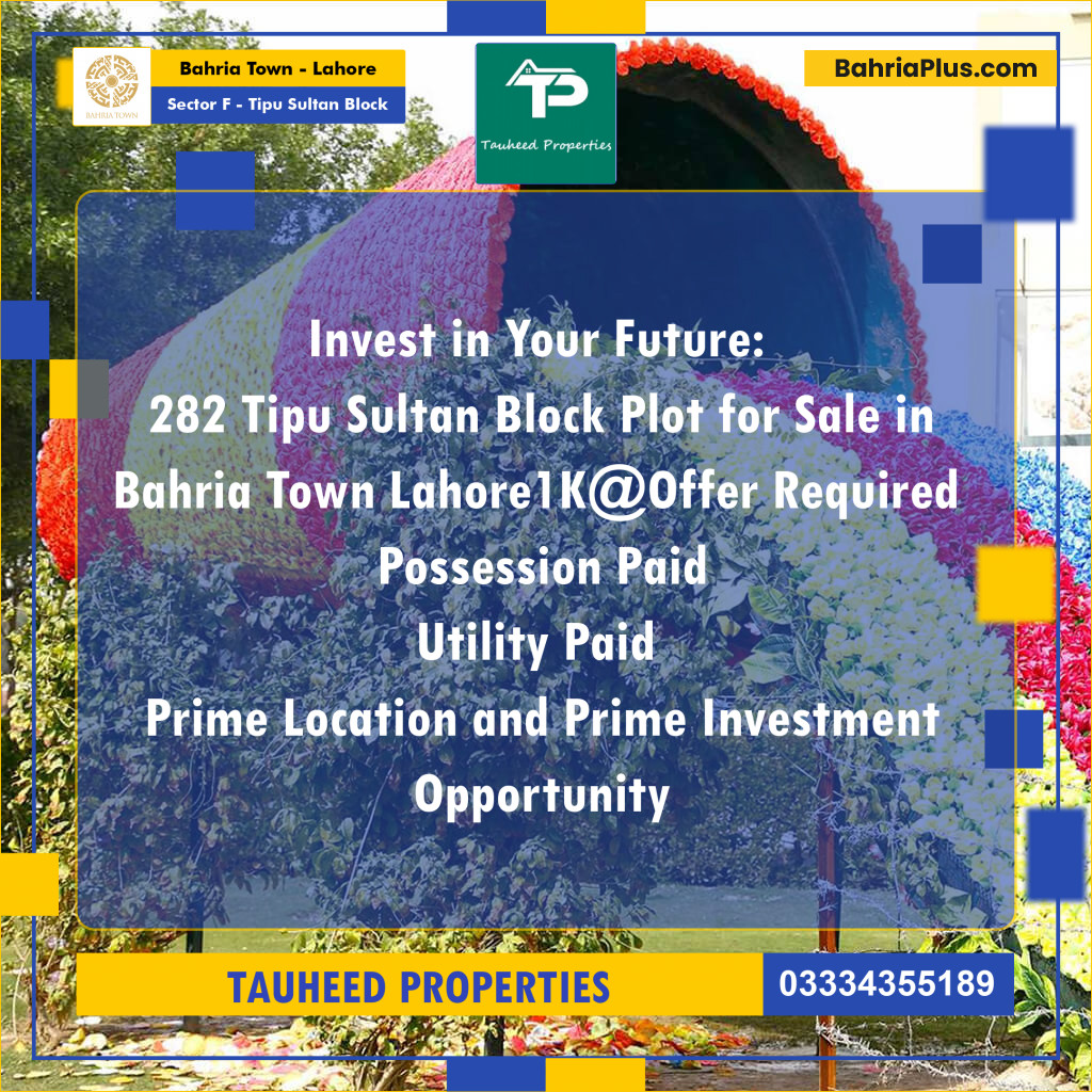 1 Kanal Residential Plot for Sale in Sector F - Tipu Sultan Block -  Bahria Town, Lahore - (BP-286152)