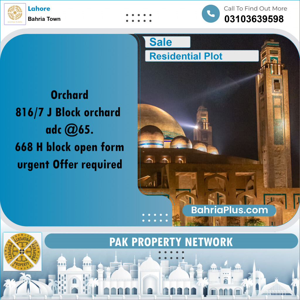 Residential Plot for Sale in Bahria Town, Lahore - (BP-286186)