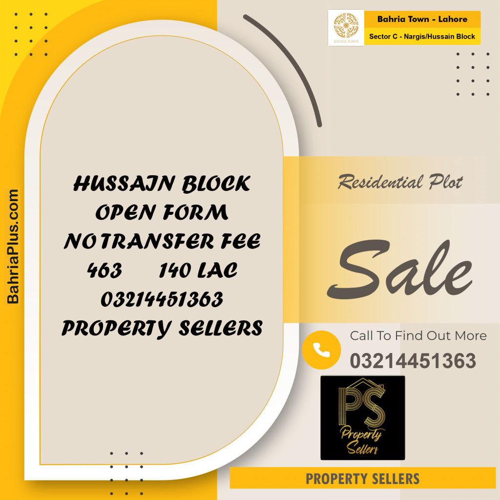 10 Marla Residential Plot for Sale in Sector C - Nargis/Hussain Block - Bahria Town, Lahore - (BP-286197)