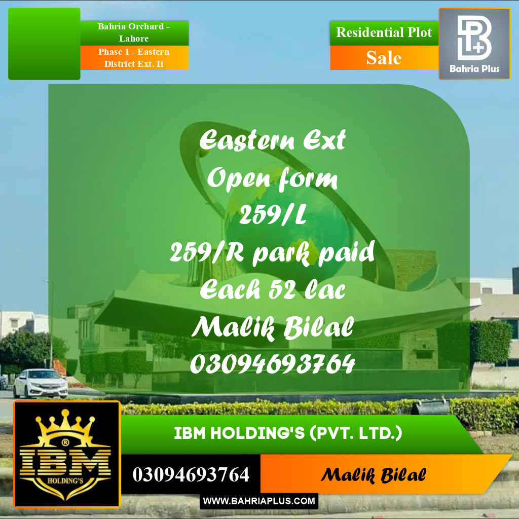 5 Marla Residential Plot for Sale in Phase 1 - Eastern District Ext. II -  Bahria Orchard, Lahore - (BP-286217)