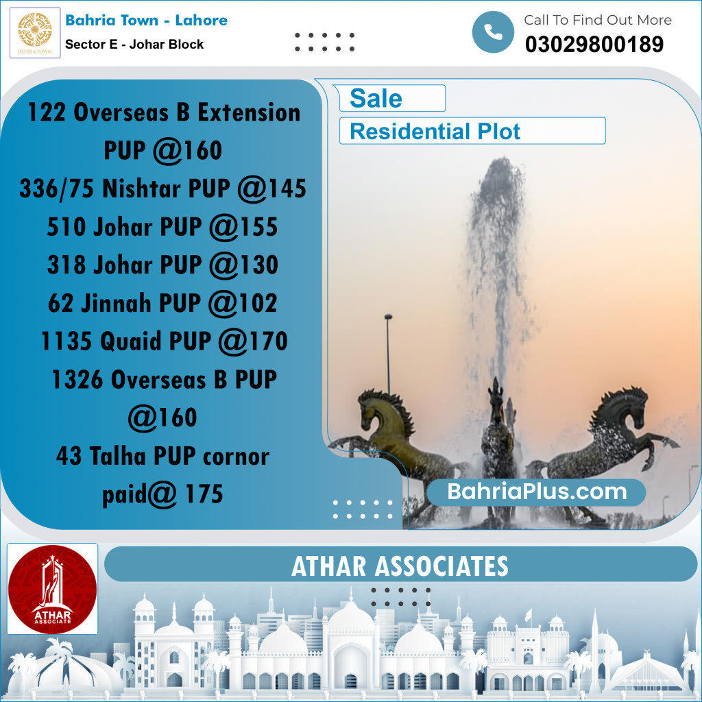 10 Marla Residential Plot for Sale in Sector E - Johar Block - Bahria Town, Lahore - (BP-286276)