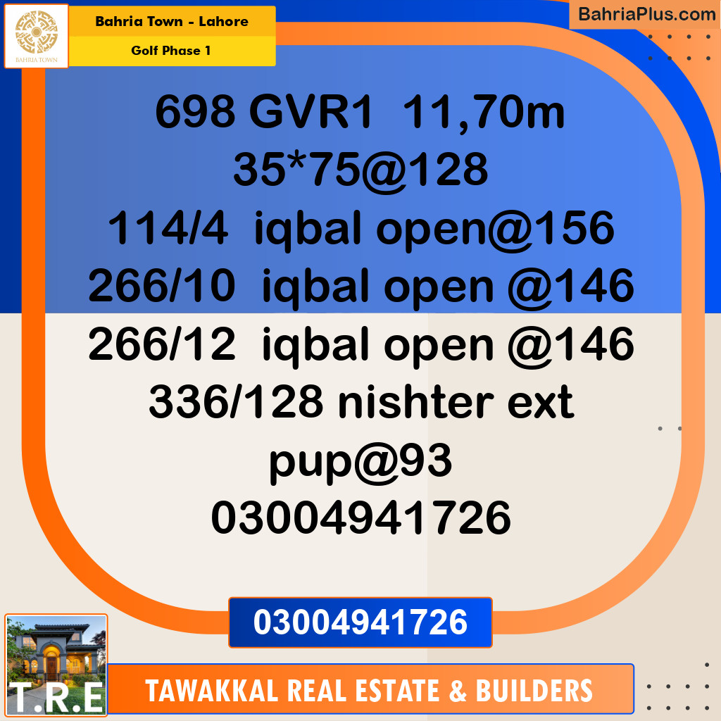 10 Marla Residential Plot for Sale in Golf Phase 1 -  Bahria Town, Lahore - (BP-286318)