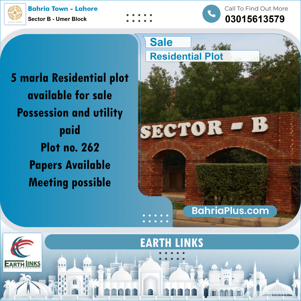 5 Marla Residential Plot for Sale in Sector B - Umer Block -  Bahria Town, Lahore - (BP-286322)