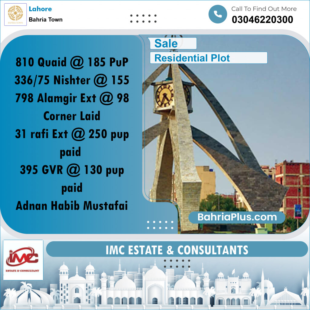 Residential Plot for Sale in Bahria Town, Lahore - (BP-286326)