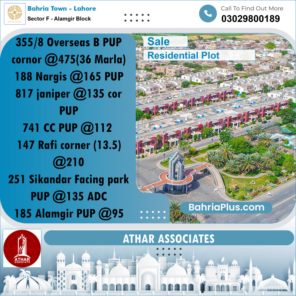 10 Marla Residential Plot for Sale in Sector F - Alamgir Block -  Bahria Town, Lahore - (BP-286341)