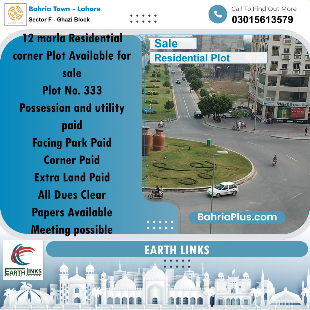 12 Marla Residential Plot for Sale in Sector F - Ghazi Block - Bahria Town, Lahore - (BP-286462)
