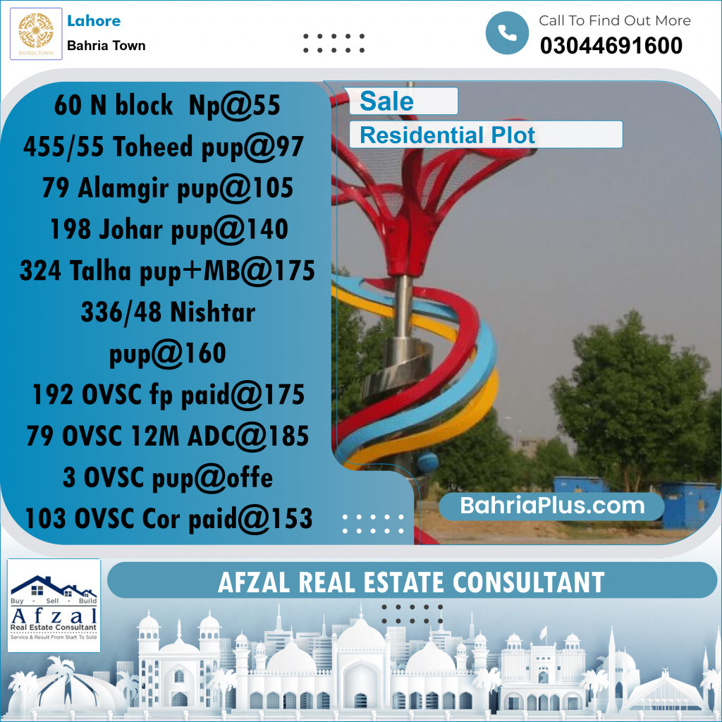 Residential Plot for Sale in Bahria Town, Lahore - (BP-286491)