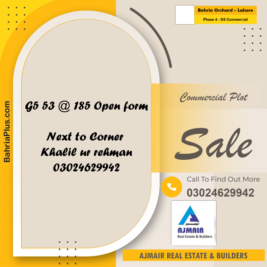 5 Marla Commercial Plot for Sale in Phase 4 - G5 Commercial -  Bahria Orchard, Lahore - (BP-286527)