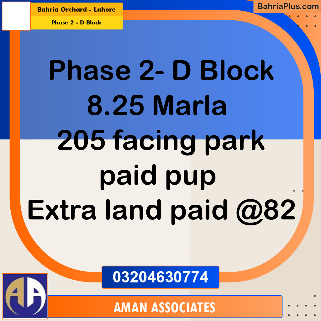8.25 Marla Residential Plot for Sale in Phase 2 - D Block -  Bahria Orchard, Lahore - (BP-286545)