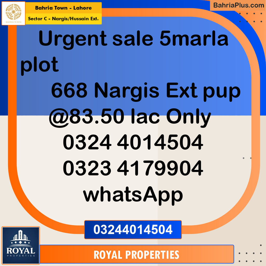 Residential Plot for Sale in Sector C - Nargis/Hussain Ext. -  Bahria Town, Lahore - (BP-286563)