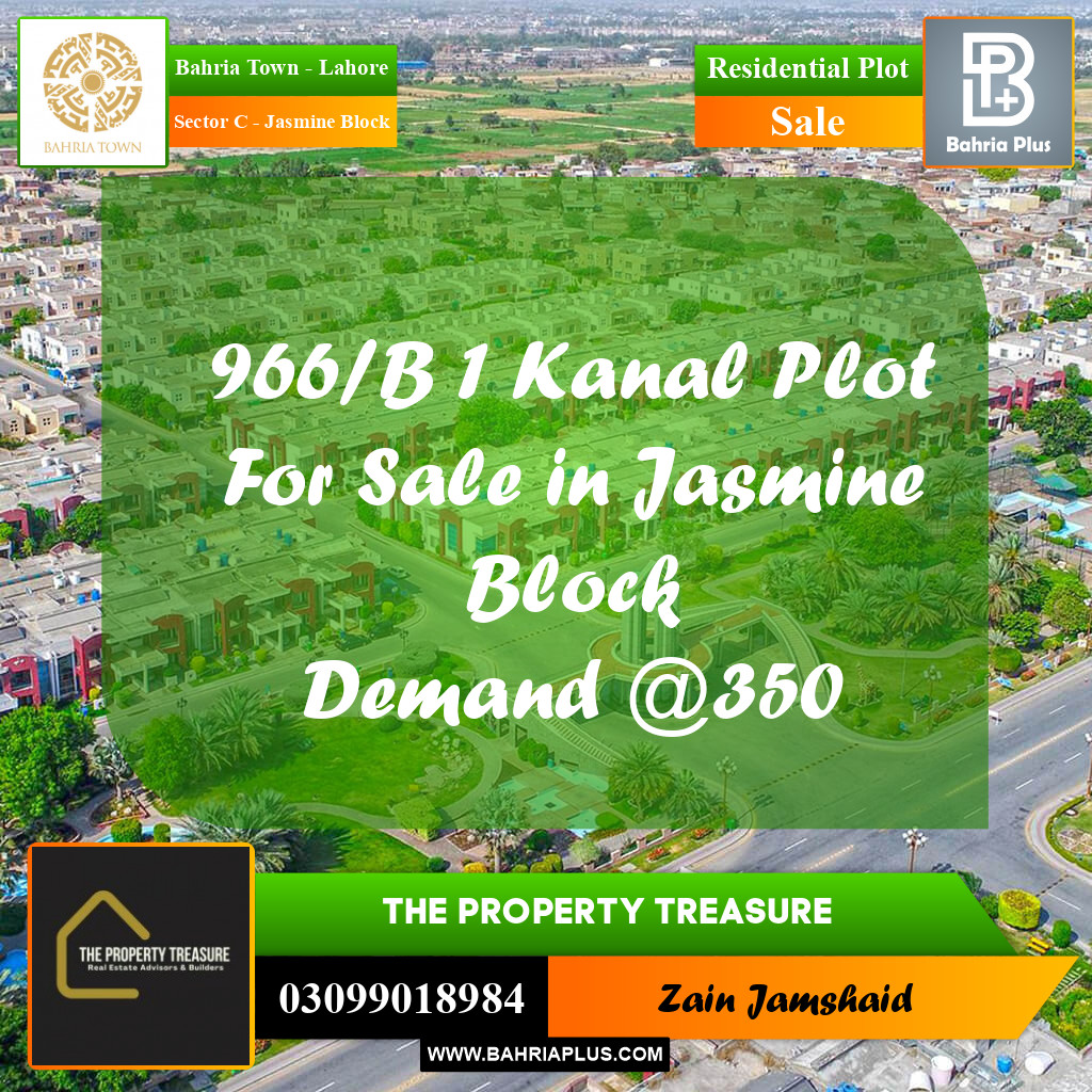 1 Kanal Residential Plot for Sale in Sector C - Jasmine Block - Bahria Town, Lahore - (BP-286669)