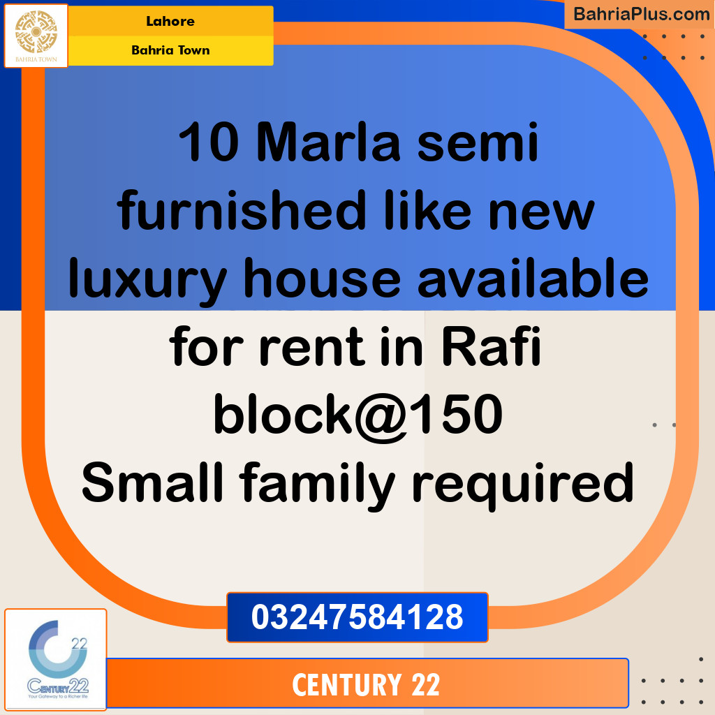 10 Marla Residential House for Rent in Bahria Town, Lahore - (BP-286671)