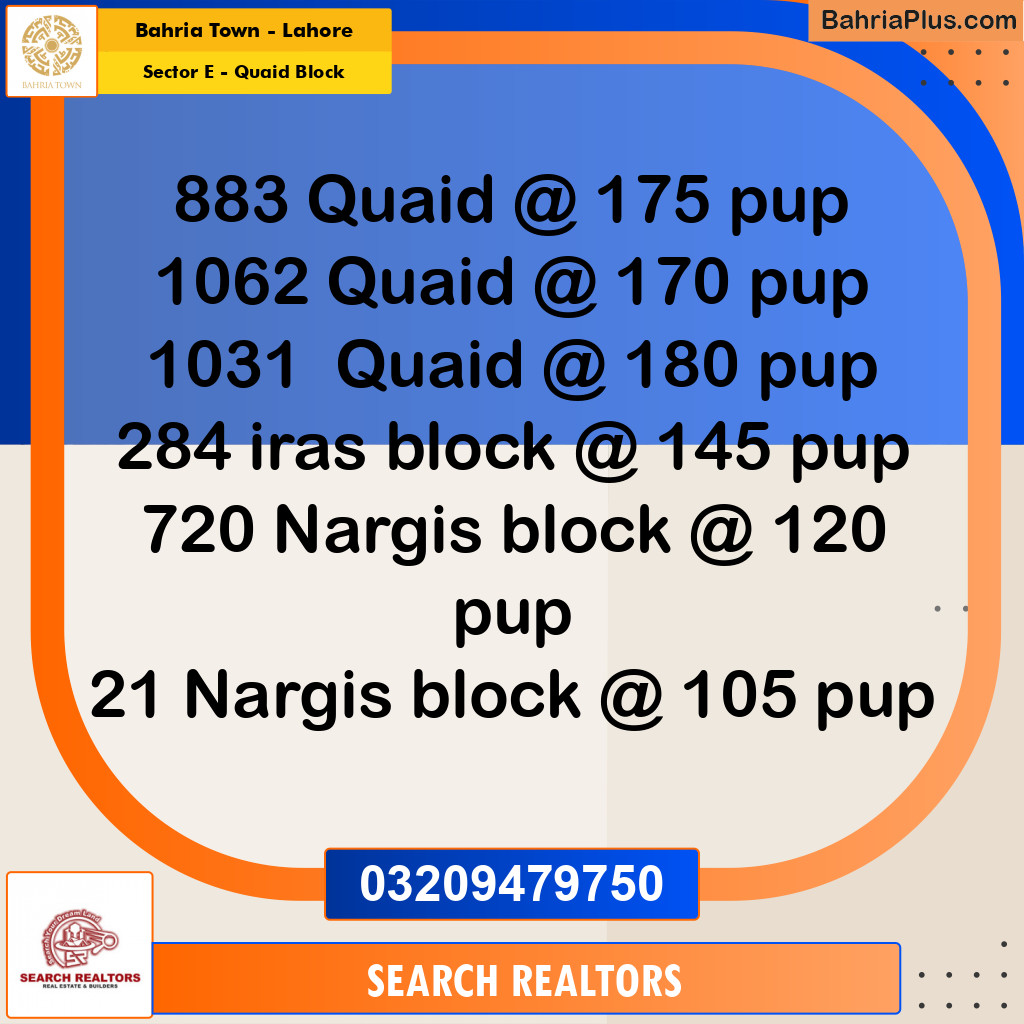10 Marla Residential Plot for Sale in Sector E - Quaid Block -  Bahria Town, Lahore - (BP-286672)