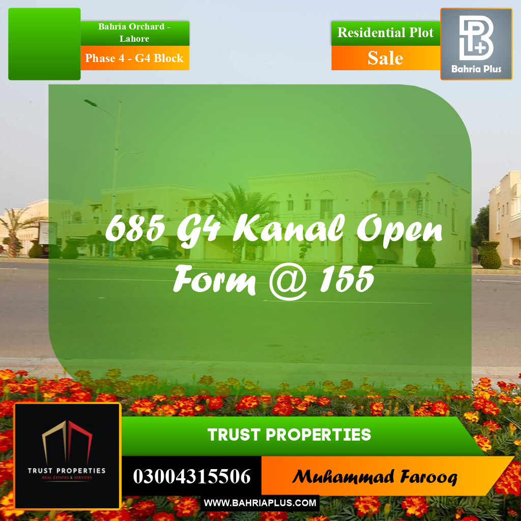 1 Kanal Residential Plot for Sale in Phase 4 - G4 Block -  Bahria Orchard, Lahore - (BP-286676)