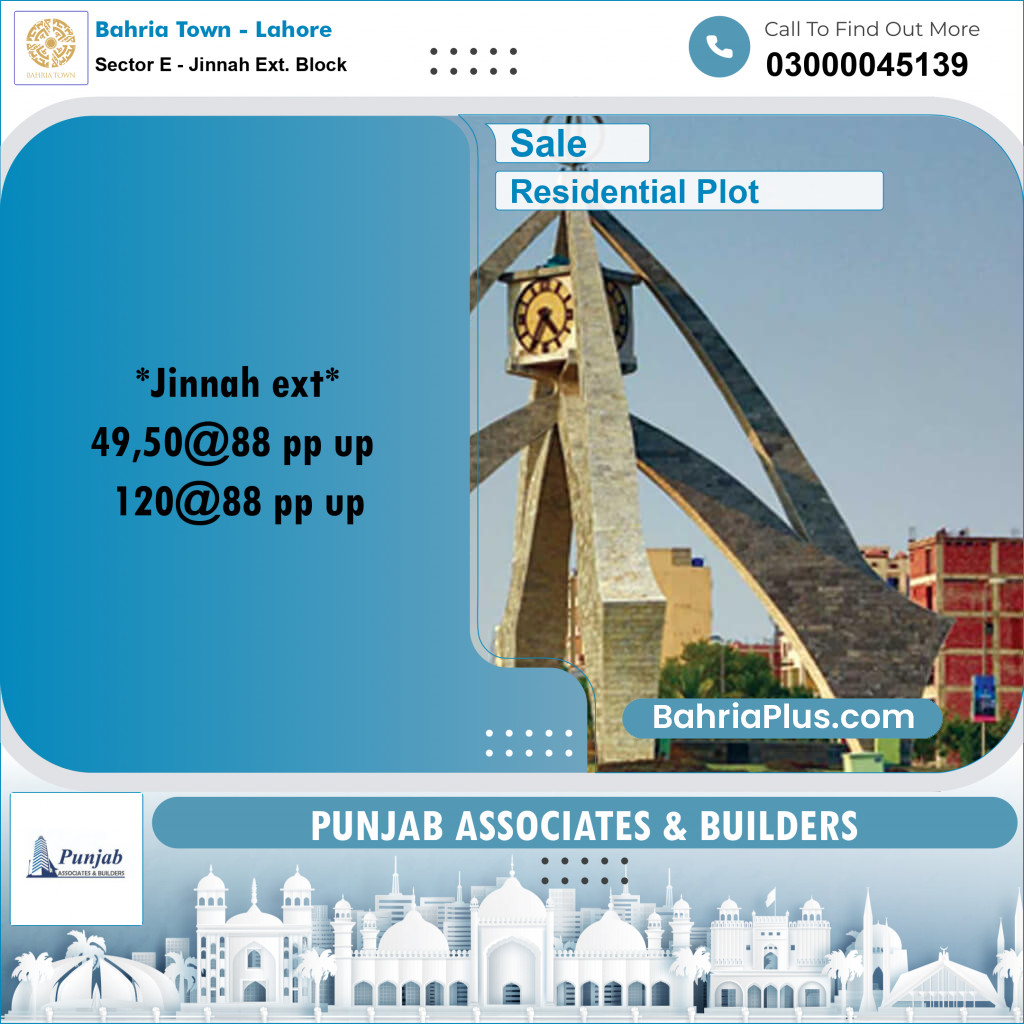 5 Marla Residential Plot for Sale in Sector E - Jinnah Ext. Block -  Bahria Town, Lahore - (BP-286681)