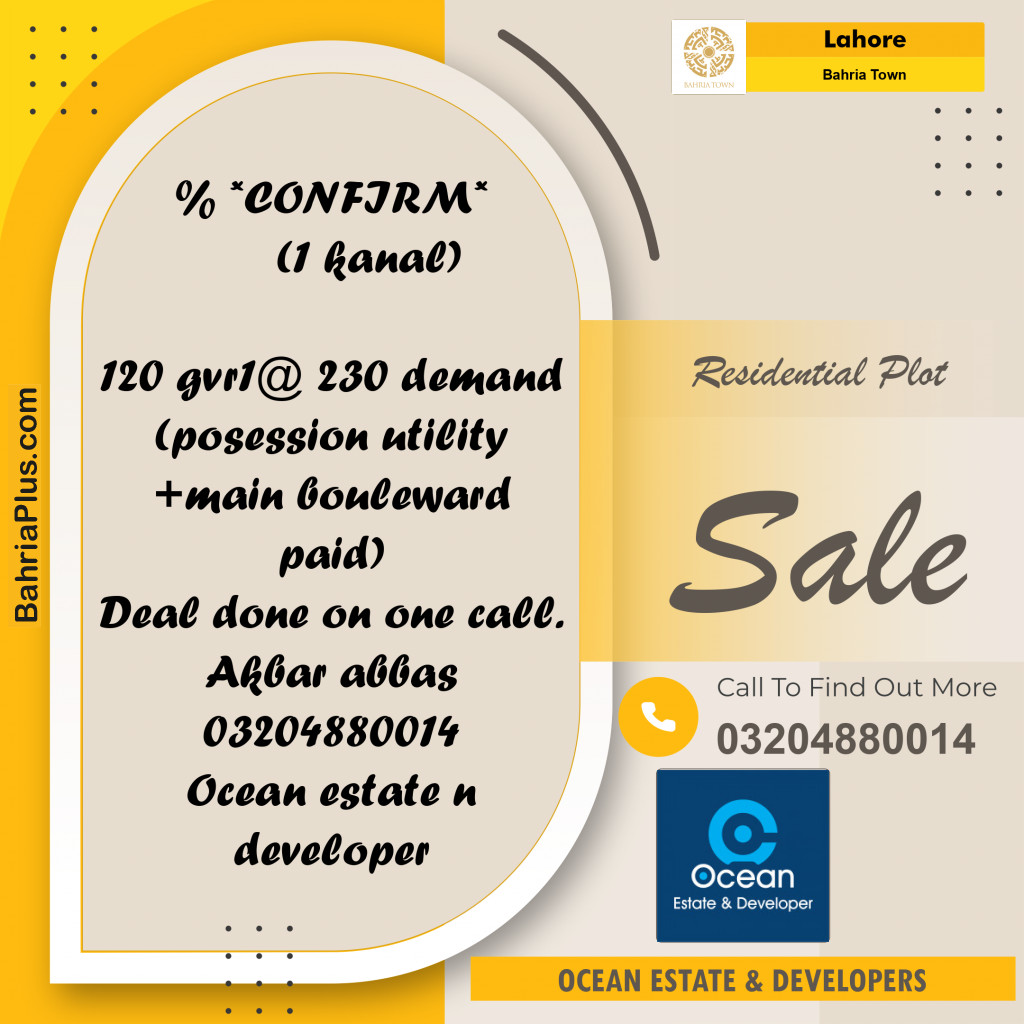 Residential Plot for Sale in Bahria Town, Lahore - (BP-286721)