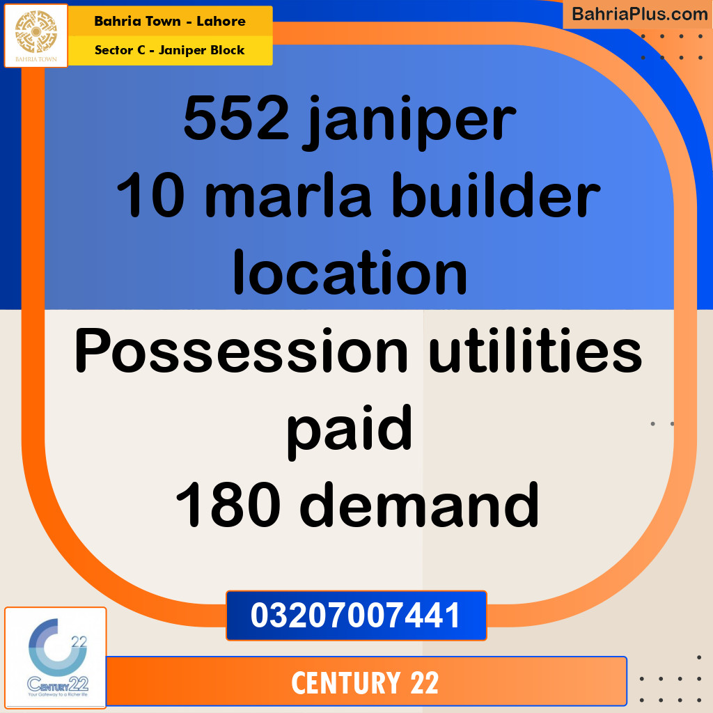 10 Marla Residential Plot for Sale in Sector C - Janiper Block - Bahria Town, Lahore - (BP-286764)