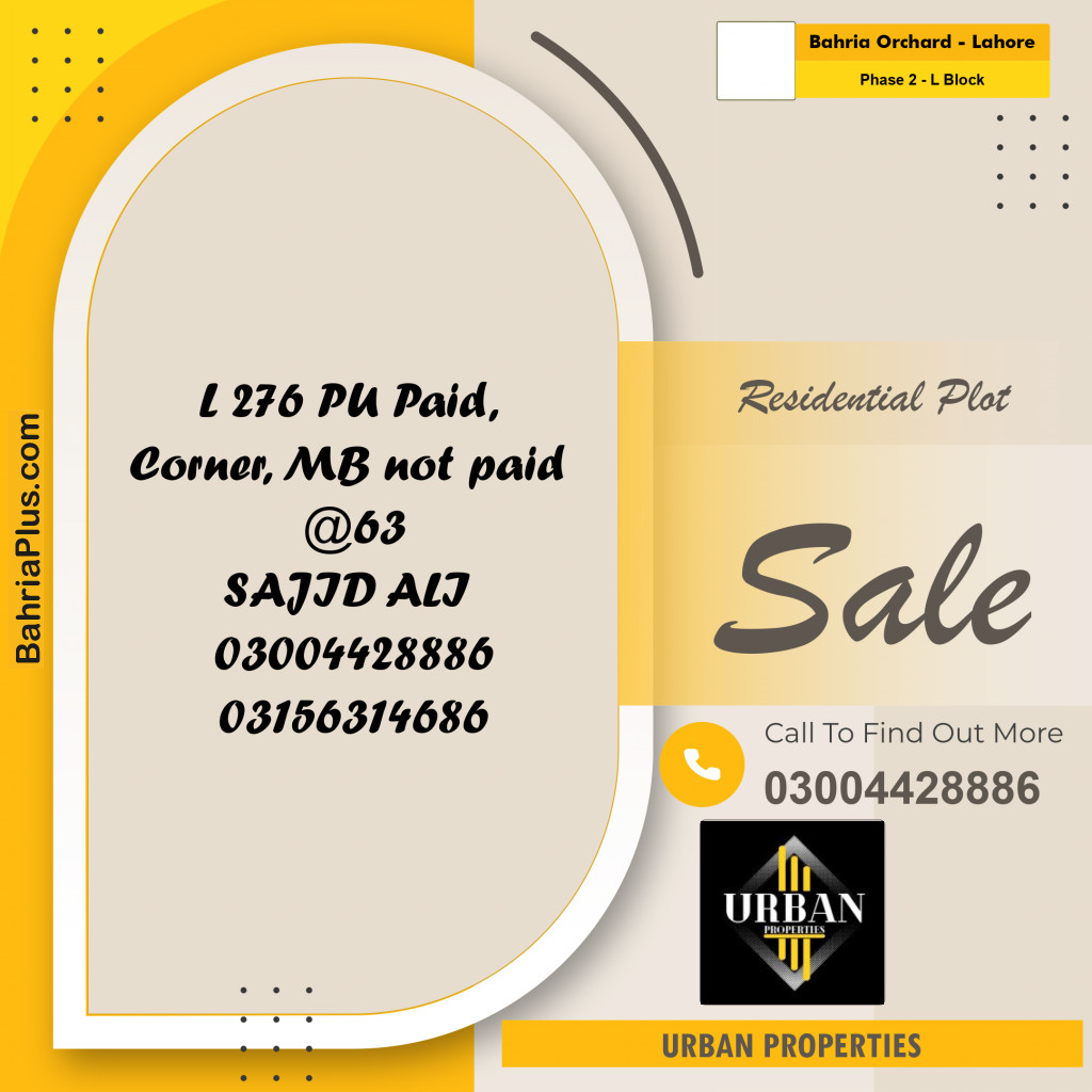 5 Marla Residential Plot for Sale in Phase 2 - L Block - Bahria Orchard, Lahore - (BP-286769)