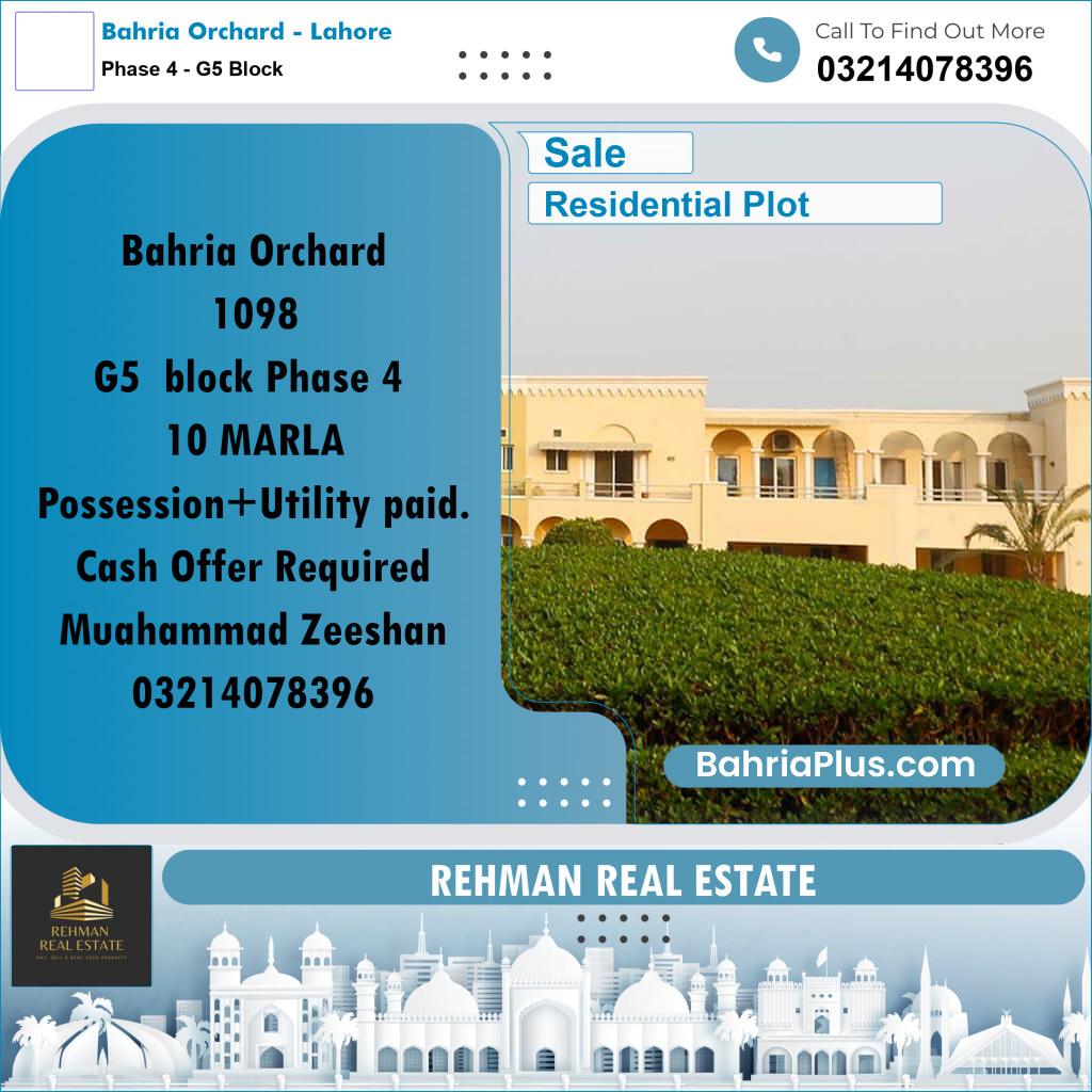 10 Marla Residential Plot for Sale in Phase 4 - G5 Block -  Bahria Orchard, Lahore - (BP-286790)