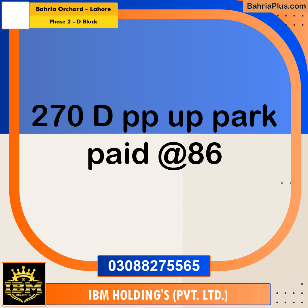 8 Marla Residential Plot for Sale in Phase 2 - D Block -  Bahria Orchard, Lahore - (BP-286794)