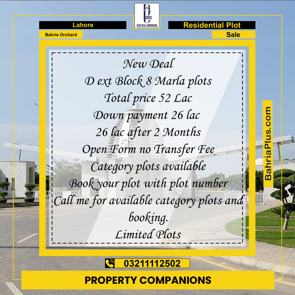 Residential Plot for Sale in Bahria Orchard, Lahore - (BP-286823)