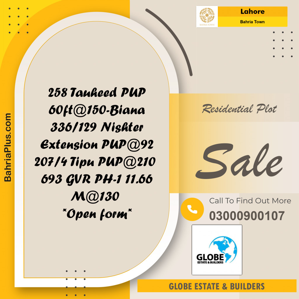 Residential Plot for Sale in Bahria Town, Lahore - (BP-286875)