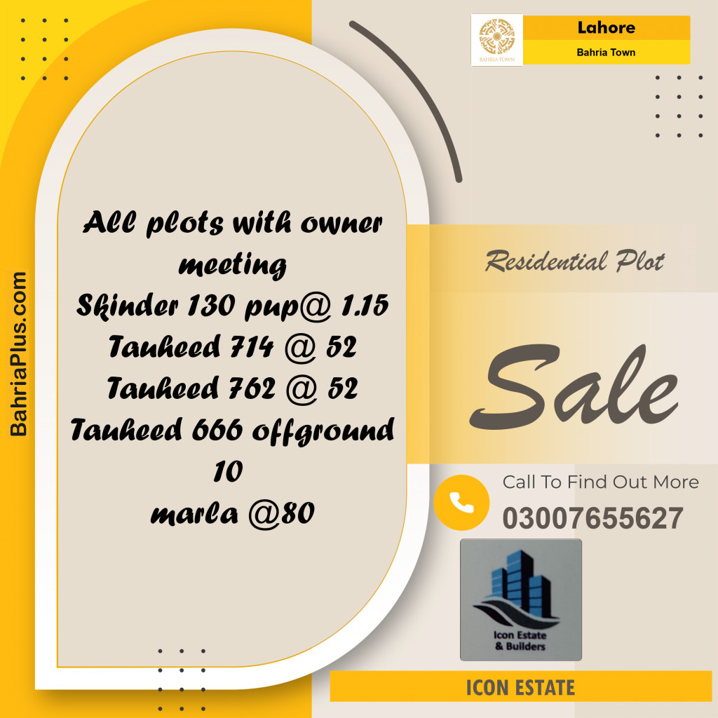 Residential Plot for Sale in Bahria Town, Lahore - (BP-286887)