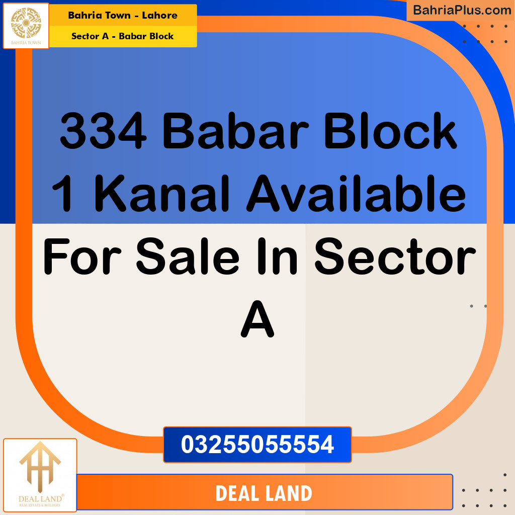 1 Kanal Residential Plot for Sale in Sector A - Babar Block -  Bahria Town, Lahore - (BP-286934)