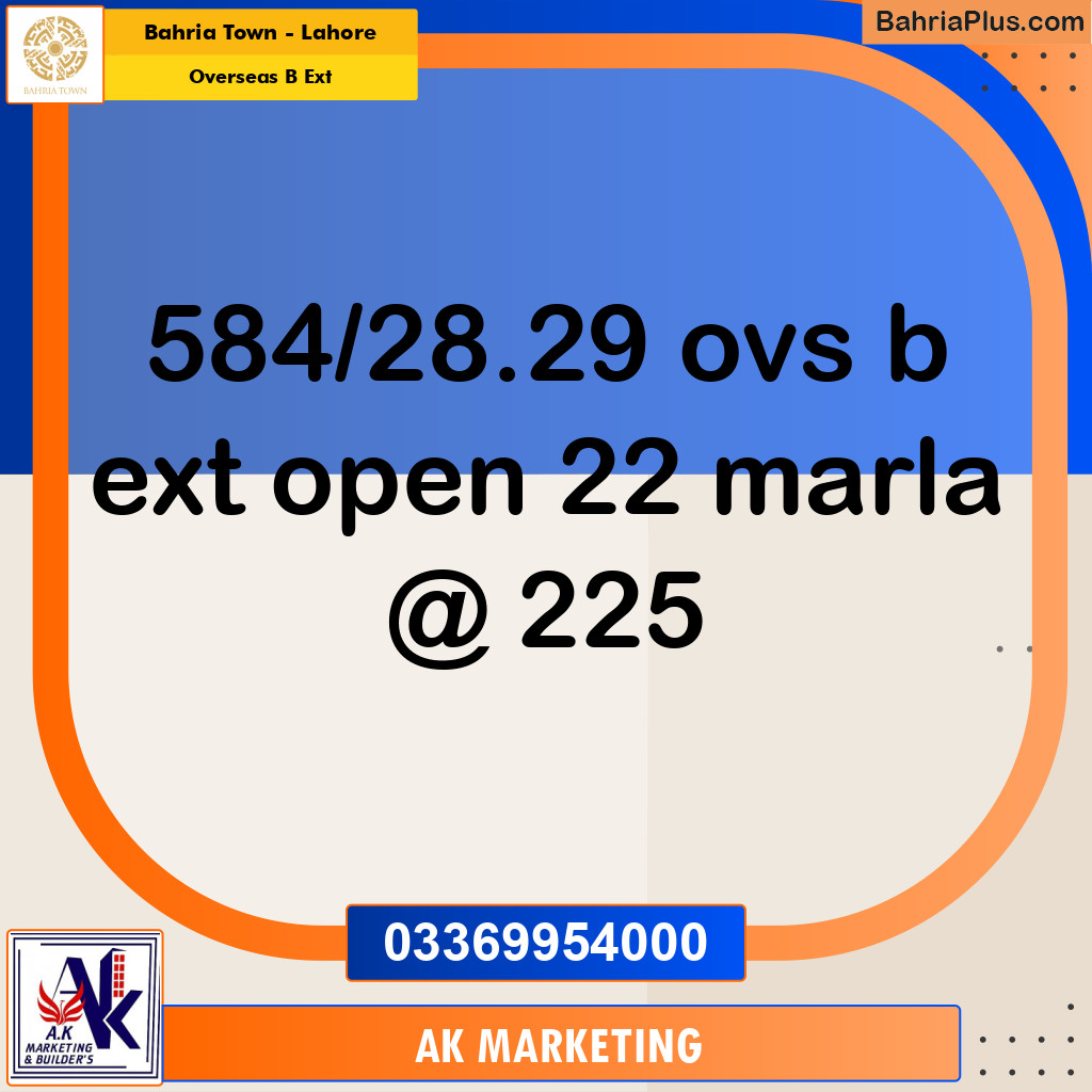 22 Marla Residential Plot for Sale in Overseas B Ext -  Bahria Town, Lahore - (BP-286945)