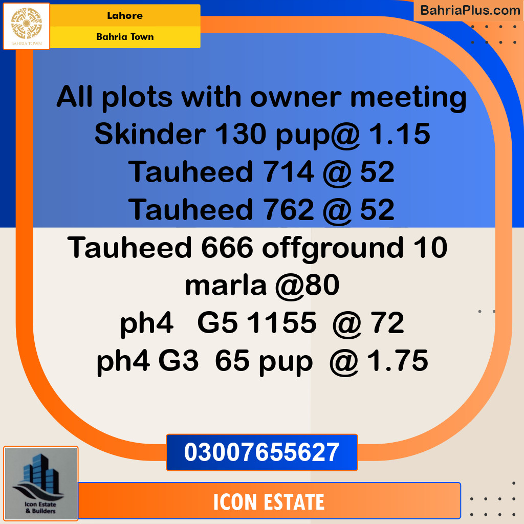 Residential Plot for Sale in Bahria Town, Lahore - (BP-286965)