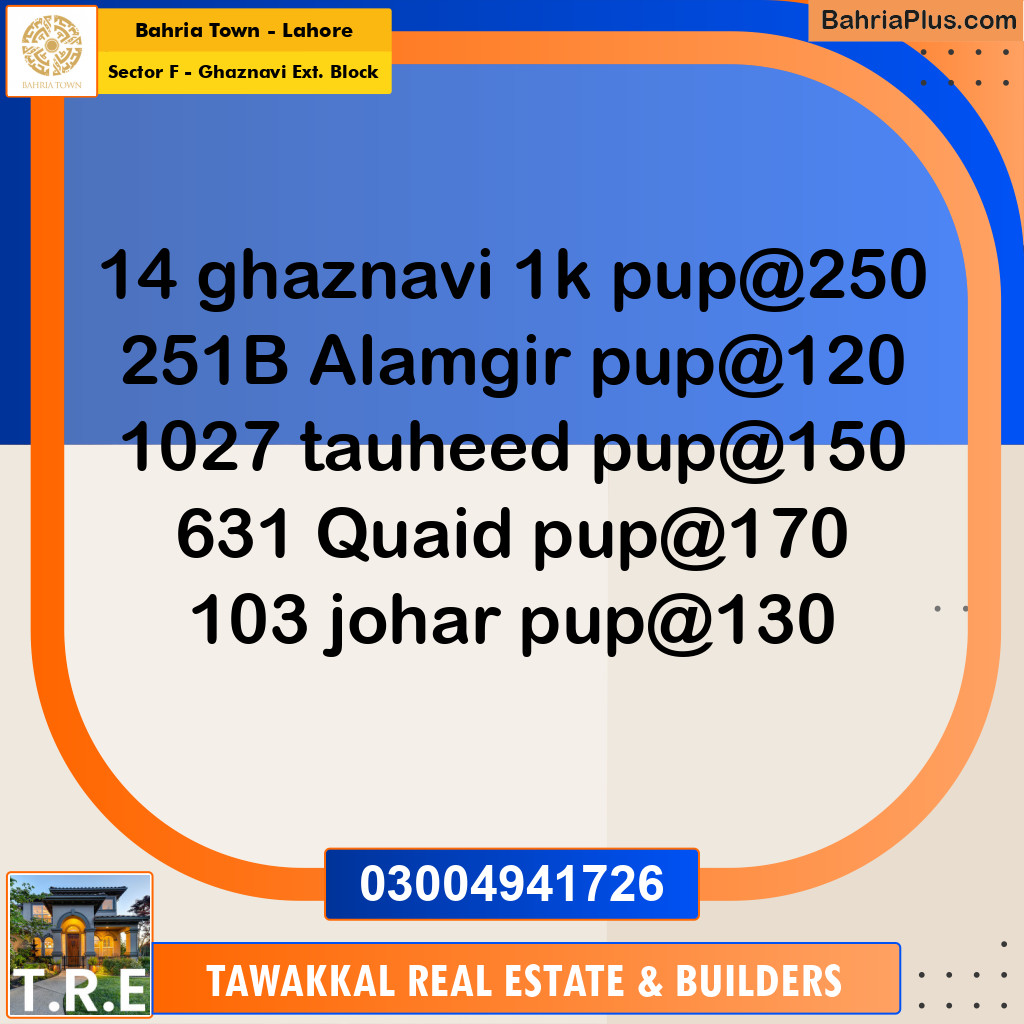 1 Kanal Residential Plot for Sale in Sector F - Ghaznavi Ext. Block - Bahria Town, Lahore - (BP-286982)