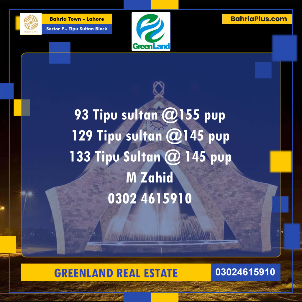 10 Marla Residential Plot for Sale in Sector F - Tipu Sultan Block -  Bahria Town, Lahore - (BP-287004)